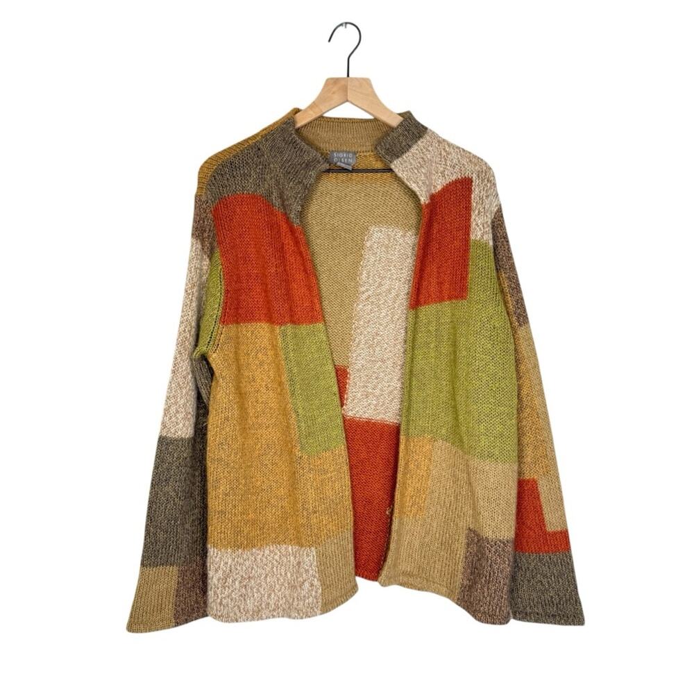 Y2K Sigrid Olsen Wool Blend Colorblock Cardigan Sweater Size Large Boho 2001